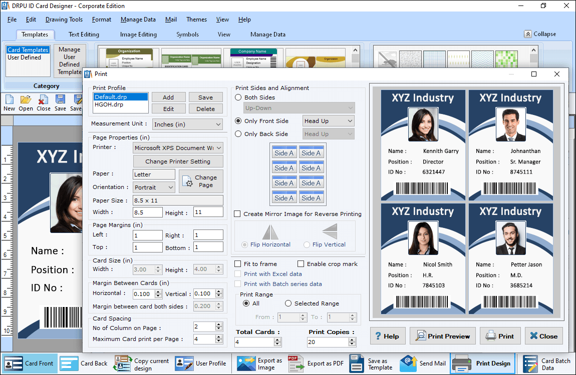Print designed id cards